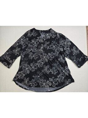 Cocomo Woman Black & White Floral 3/4 Sleeve Top 2X